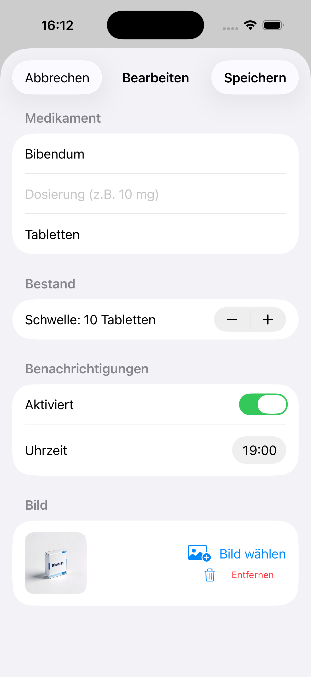 Medikament bearbeiten