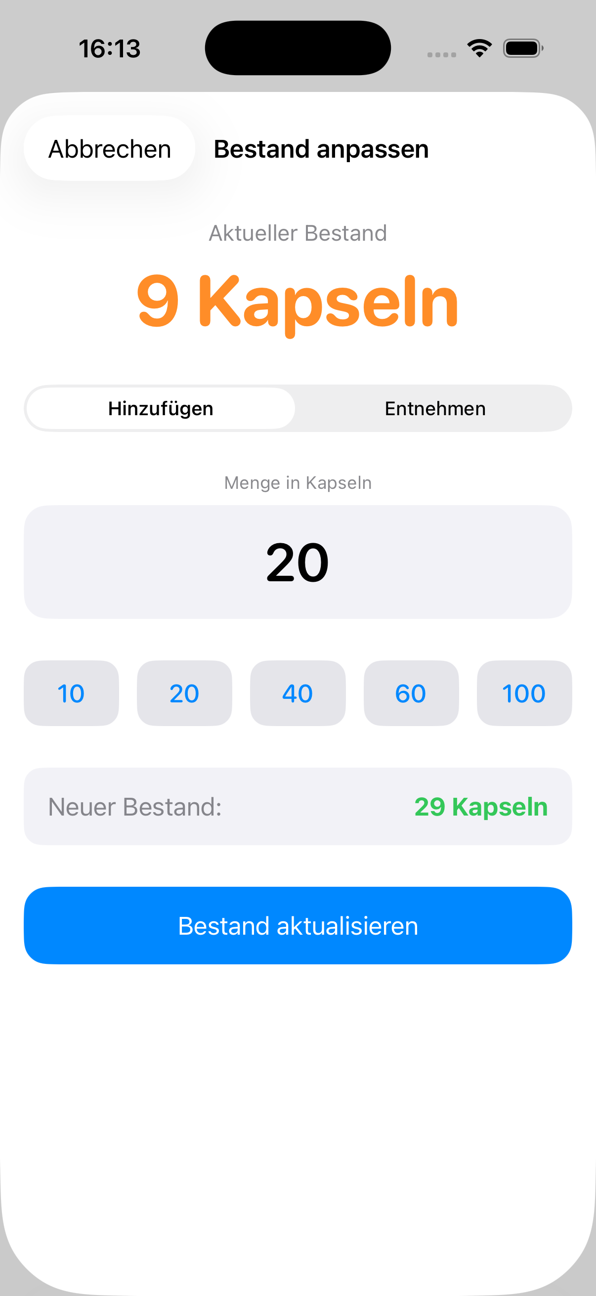 MediStock Bestand anpassen